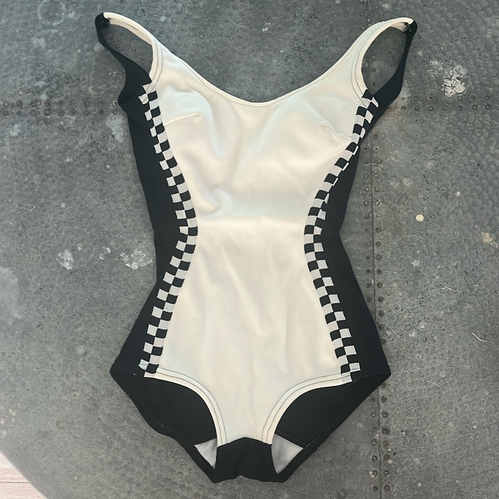 Stylish Black and White One Piece Swimsuit